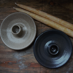 Hand Thrown Ceramic Candle Holder & Beeswax Tapers